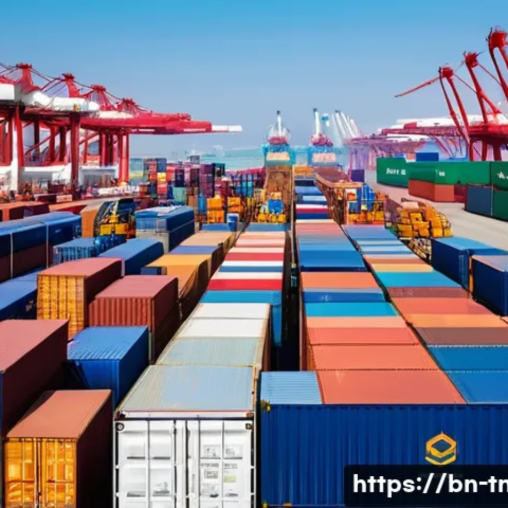 무역협상 관련 업계 동향 분석 - **Prompt:** A dynamic and bustling scene at a modern, advanced container port, showcasing the divers...