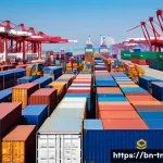 무역협상 관련 업계 동향 분석 - **Prompt:** A dynamic and bustling scene at a modern, advanced container port, showcasing the divers...