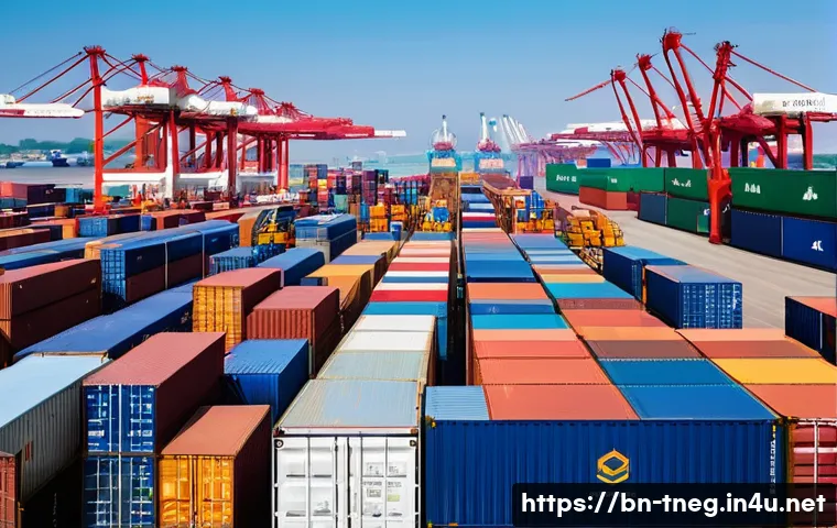 무역협상 관련 업계 동향 분석 - **Prompt:** A dynamic and bustling scene at a modern, advanced container port, showcasing the divers...